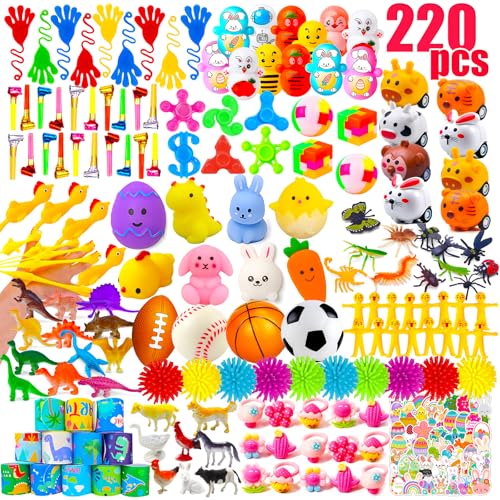 GOAUS Easter Egg Fillers Party Favors for Kids, 220 Pcs Small Toys Prizes Bulk, Goodie Bags Stuffers, Treasure Box Toys for Classroom, Prize Box Birthday Goody Bag - style: 220 toys