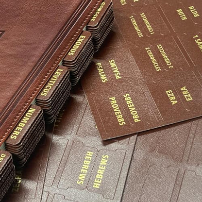 Bible Tabs for Women & Men Brown – 80 Gold Foil (66+14 Blank) ﻿ - color: Brown