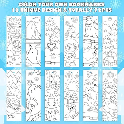 Haooryx Christmas Winter DIY Bookmarks - 75Pcs Color Your Own Polar Animals Bookmarks Creative DIY Penguins Sea Lions Coloring Blank Book Mark Teacher Student Reader Classroom Rewards Paper Art Craft - style: Polar Animal