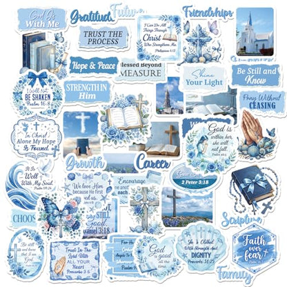Ocean Prayer Board Supplies - 50 Pcs Blue Christian Jesus Stickers - color: Blue Ocean