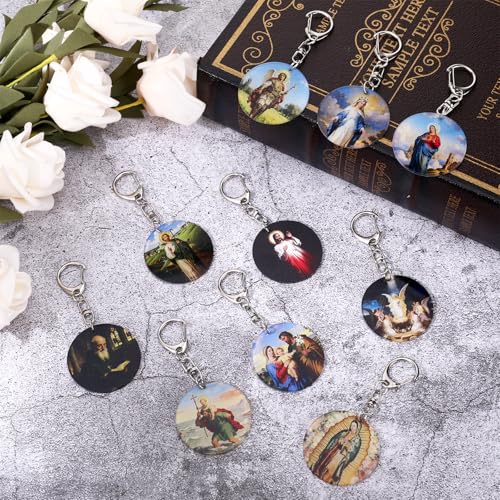 50 Pcs Christian Keychain, Catholic Gifts Bulk Religious Acrylic Saint Keychains for Believers, Church Prayer Groups, Baptism Confirmation Souvenirs for Women Men