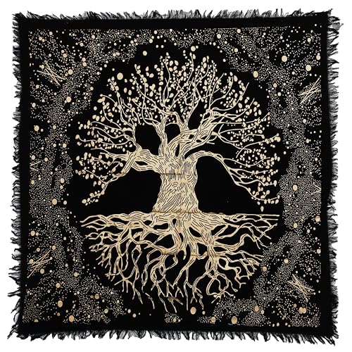 Indian Consigners Tree of Life Altar Cloth Tapestry Tablecloth Celtic Trees Ritual Spiritual Cloth for Sacred Places, Cotton Square Tarot Table Cover 18 by 18 Sacred - color: Golden Trunk Tree, size: 18" x 18" (Square)