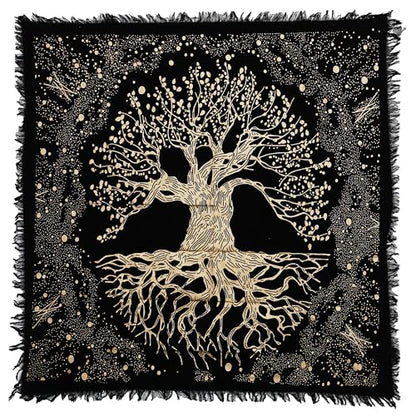 Indian Consigners Tree of Life Altar Cloth Tapestry Tablecloth Celtic Trees Ritual Spiritual Cloth for Sacred Places, Cotton Square Tarot Table Cover 18 by 18 Sacred - color: Golden Trunk Tree, size: 18" x 18" (Square)