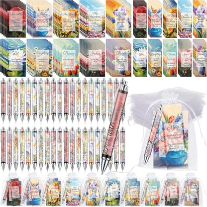 Moinchore 200 Pcs Christian Gift for Women Christian Accessories Include 50 Bible Verses Notebook 50 Church Bookmark 50 Ballpoint Pen Organza Bag Gift for Christmas Church Motivational (Oil Painting) - style: Oil Painting