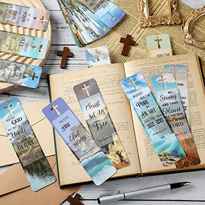 120 Pieces Bible Verses Bookmarks with Hollow Cross for Women Scripture Bookmarks Christian Book Markers for Women Men Church Gifts Supplies (Landscape) - style: Landscape