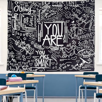 KJHL Black and White Quotes Motivational Tapestry Wall Hanging for Bedroom - color: Black, size: 59"L x 51"W