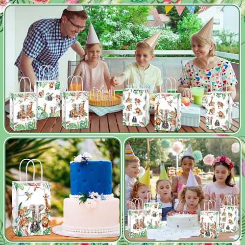 24Pcs Jungle Birthday Party Favor Bags Safari Animals Themed Party Decorations Jungle Wild Theme Treat Bags Zoo Animals Gift Goodie Bag for Forest Wildlife Animal Gold Safari Zoo Birthday Supplies