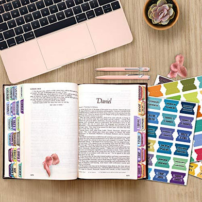 Bible Index Tabs New & Old Testament Tabs Matte Laminated Floral Design, Bible Journaling Supplies - 122 Pcs (Solid Color) - color: Solid Color
