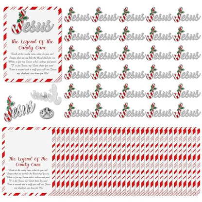 Quelay 30 Sets Candy Cane Jesus Pins on Card Bulk Religious Christian Christmas Jesus Pins with Legend of Candy Cane Card for Church Christmas Gift Stocking Stuffers Sunday School Party Favor - style: Candy Cane
