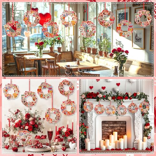 Hollowfly 48 Sets Vintage Valentine DIY Wreath Craft Kit for Kids Classroom - style: Vintage Valentine's Day