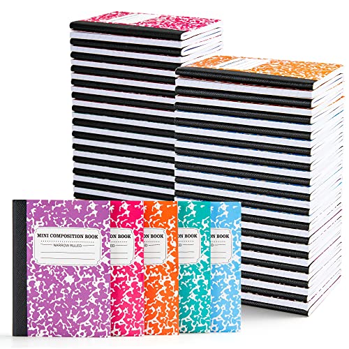 feela 70 Pack Mini Composition Notebook Bulk, Cute Pocket Composition Note Pad, Small Journal Notebooks for Students College School Supplies, 4.5" X 3.25", Narrow Ruled, 5 Pastel Marble Covers - color: 70 Pack 5 Pastel Colors