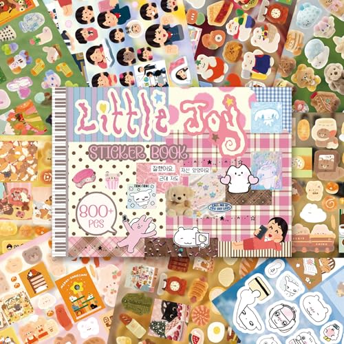 Japanese Kawaii Sticker Book, 30 Sheets, 800 Pieces, INS Style Cute Cartoon Animals, Waterproof for Journaling, Scrapbooking, Planners (Pink) - color: Korean Pink, style: Art Deco