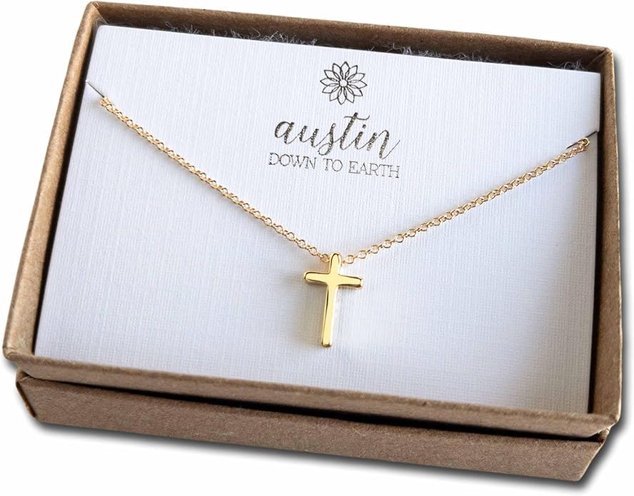 Austin Down to Earth, Tiny Cross Necklace, Simple Gold Cross Necklaces for Women, 14k Gold Filled Chain, Christian Gift for Baptism Confirmation Graduation - style: 16 inch