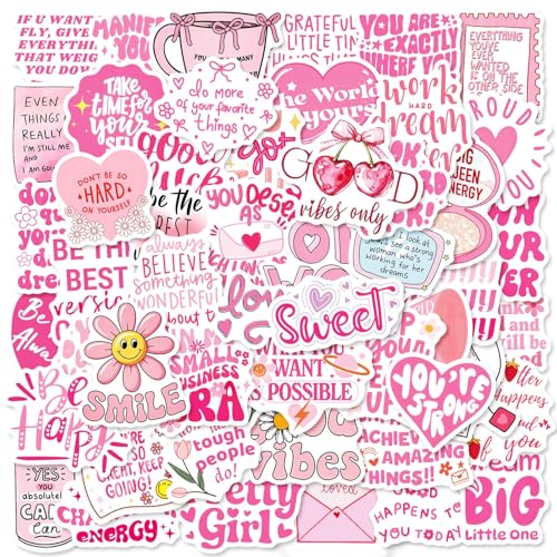 50PCS Pink Positive Affirmation Stickers, Inspirational Qoute Stickers - style: Pink