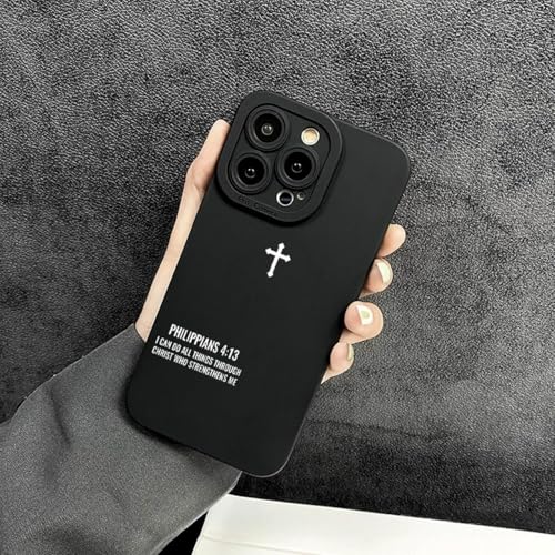 Christian Bible Verse Phone Case Jesus Cross Phone Case TPU Frame Full-Body Protective Cover for iPhone 17/16/15/14/13 Pro Max, Pro, Plus - color: Style1-Black, size: iPhone 13