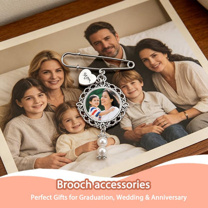 Wedding Double Picture Frame Brooch for Bride Grooms Boutonniece Pin for Wedding Bouquet - color: Mom