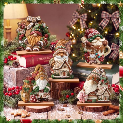 RattanView 5 Pcs Gingerbread Christmas Table Decorations Wooden Ginger Bread Gnome Decor Christmas Table Centerpiece Ginger Bread Village Decorations Xmas Gnome Tiered Tray Decor with Base for Home - style: Gingerbread Gnome