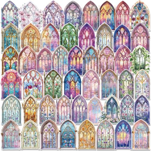 Stained Glass Window Stickers - 50 Pcs Christian Church Decals Bulk - color: Stained Glass
