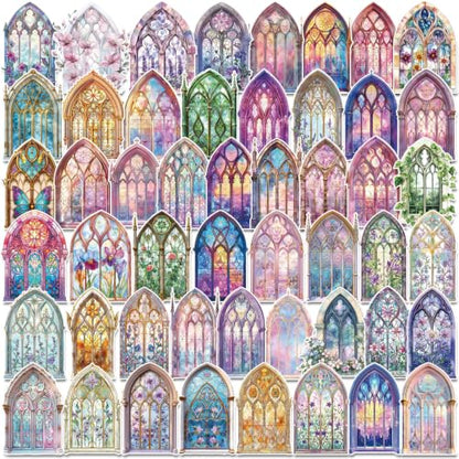 Stained Glass Window Stickers - 50 Pcs Christian Church Decals Bulk - color: Stained Glass