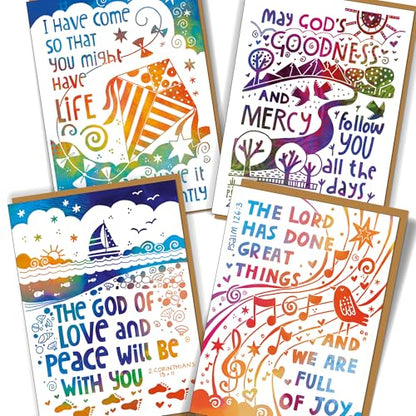 Christian Greeting Cards with Scripture, Pack of 9, Blank with Envelopes - color: Multicolored / CH4001