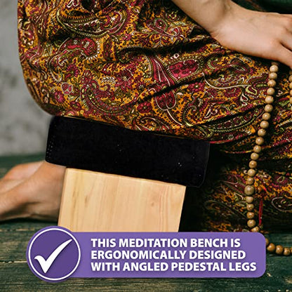 Mudra Crafts Black Foldable Meditation Chair - Yoga Zen Meditation Bench Kneeling Stool - Wooden Meditation Stool with Cushion - Prayer Kneeler Seiza Meditation Seat - color: Black Cushion