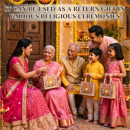 Happy Diwali Return Gift Bags, Pichwai Tote Bags - style: Gold Leaf