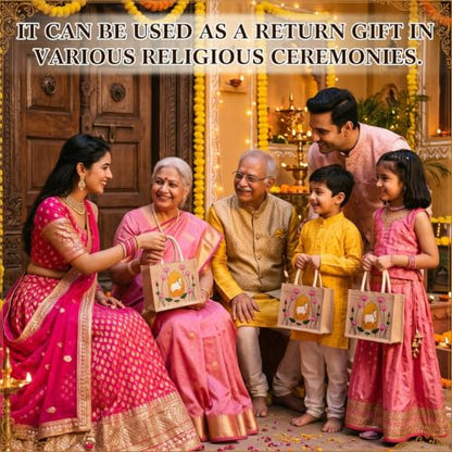 Happy Diwali Return Gift Bags, Pichwai Tote Bags - style: Gold Leaf