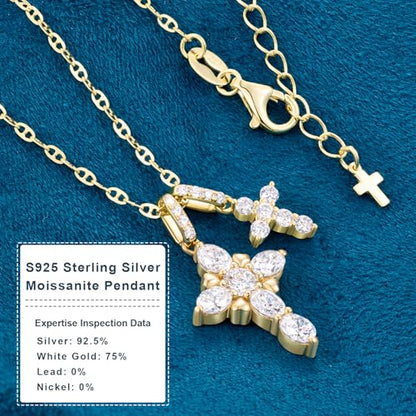 Moissanite Double Cross Necklace, Women Moissanite Diamond Cross Pendant - color: 14K Gold Vermeil(Iced Cross)