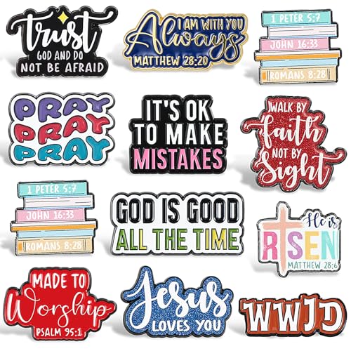 Huquary 36 Pcs Bible Lapel Pin Set Christian Faith Enamel Pins Jesus Verse Lapel Religious Gifts Christ Bible Verses Gifts