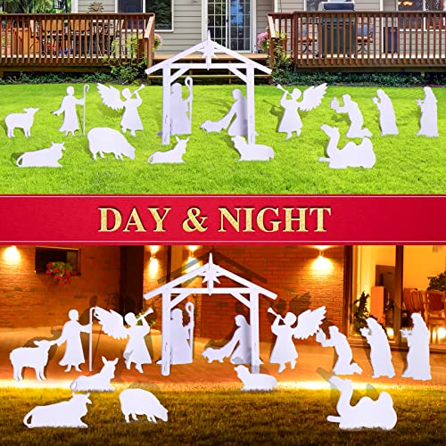 Remerry 15 Pcs 3.4 ft Outdoor Nativity Scene Large White Solid PVC Christmas Yard Nativity Sets, Angel Kings Sheep Cattle Donkey Camel Manger The Birth of Jesus Scene Decorations