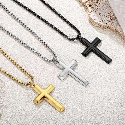 Cross Necklace for Men Teen Boys Silver Gold Black 22-24 Inch - color: Silver, size: 22 inches