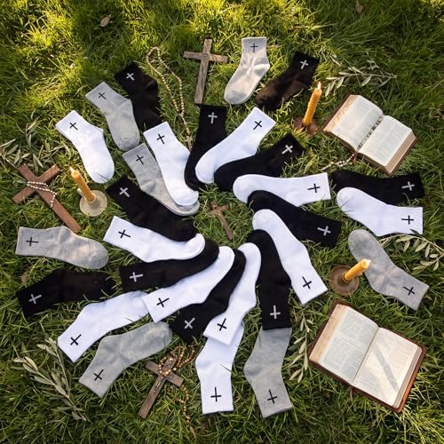 Skicuff 6/9 Pairs Christian Cross Socks Prayer Crew Stockings - color: Multiple Colors