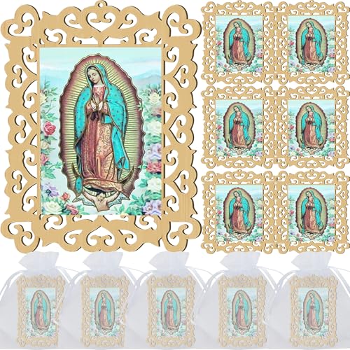 12 Pcs Our Lady of Guadalupe Wooden Picture Frames, Baptism Event Favors