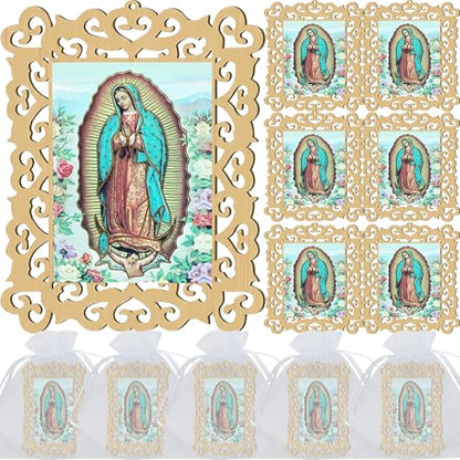 12 Pcs Our Lady of Guadalupe Wooden Picture Frames, Baptism Event Favors
