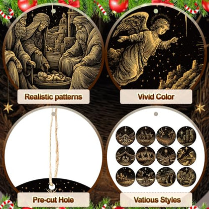 Soaoo 60 Pcs Christmas Nativity Scene Ornaments Bulk Wooden Decor, Regular - style: Regular