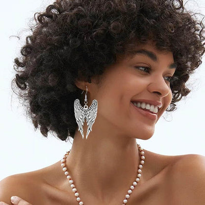 coadipress Angel Wing Earrings for Women Unique Silver Plated Fairy Feather Guardian Dangle Drop Hook Earrings Jewelry - color: Silver Double Wing