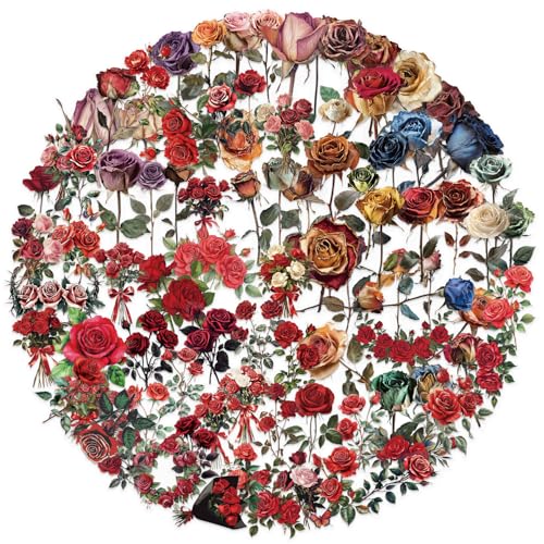 100PCS Natural Rose Flower Transparent Stickers for Teenagers Girls Adults Gifts,Vintage Dried Floral Waterproof Decals for Scrapbook Laptop Journal Notebook Phone Cases Water Bottle Crafts Guitar - color: Natural Rose Flower