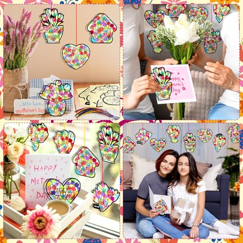 Eersida 32 Pcs Best Mom Suncatcher Craft Kit Stained Glass DIY - style: Best Mom