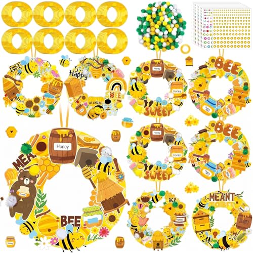 Hollowfly 48 Sets Bee Craft Kits DIY Summer Wreath with Honey Stickers - style: Bee