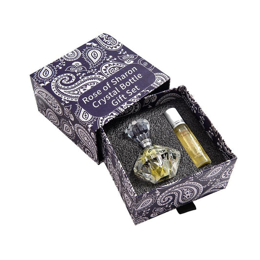 Holy Land Gifts Rose of Sharon Crystal Bottle Gift Set |– Christian & Judaica Gift