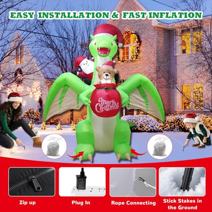 9 FT Giant Dinosaur Christmas Inflatable Decorations,with LED Lights - Santa Riding Dinosaur Christmas, Heavy-Duty Blower for Indoor/Outdoor Holiday Party Decor Weatherproof, Eye-Catching Xmas Display - style: Dinosaur