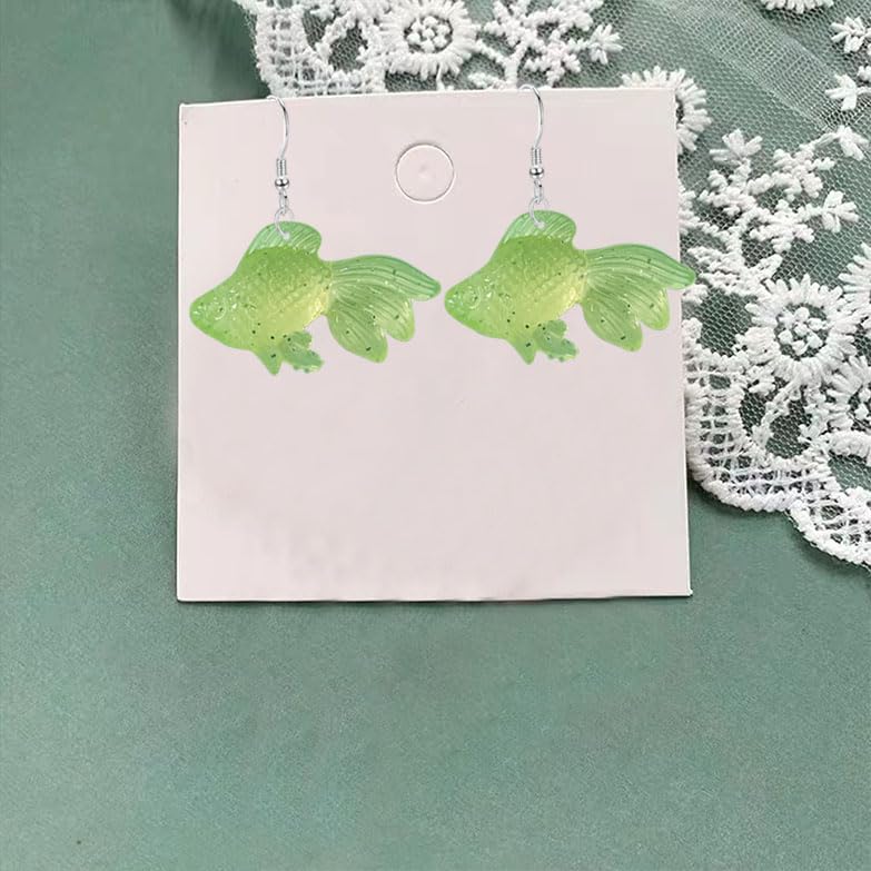 Anmpab Beach Funny Cute Goldfish Dangle Drop Earrings Lovely Resin Transparent Fish Earrings for Women - color: Green