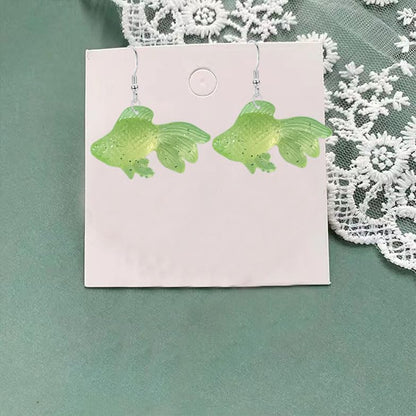 Anmpab Beach Funny Cute Goldfish Dangle Drop Earrings Lovely Resin Transparent Fish Earrings for Women - color: Green