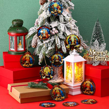 Halloscume 24 Pcs Christmas Nativity Scene Ornaments Bulk Xmas Decor, Round - style: Round Style