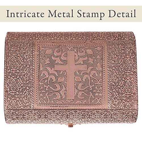Cottage Garden Blessed Copper Tone Metal Stamped Round Top Trunk Keepsake Box - color: Copper Tone, style: Blessed