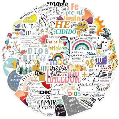50Pcs Spanish Bible Aesthetic Stickers Decals, Teachers Religious Bible Sticker Pack, Bible Journaling Supplies,Christian Stickers for Water Bottle, Laptop, Scrapbook, Journaling Supplies (Spain) - color: Spain