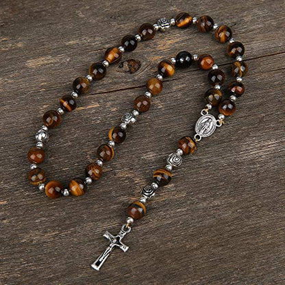 8mm Handmade Anglican Prayer Beads Rosary for Women - color: Silver(Tiger Eye)