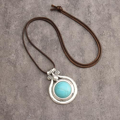 Leather Necklace for Women Long Boho Pendant Hippie Choker Necklace Bohemian Layered Leather Rope Wooden Jewelry Gifts - style: Leather Turquoise Necklace