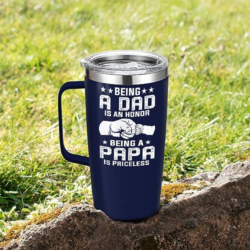 SANDJEST Papa Tumbler with Handle 20oz Coffee Travel Mug Cup Grandfather Gift for Grandpas Grandfathers Grandad Birthday Papa Gifts for Grandpa from Granddaughter Grandson - color: Papa