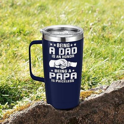 SANDJEST Papa Tumbler with Handle 20oz Coffee Travel Mug Cup Grandfather Gift for Grandpas Grandfathers Grandad Birthday Papa Gifts for Grandpa from Granddaughter Grandson - color: Papa